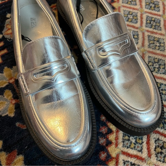 Zara Metallic Silver Loafers- Never worn - Picture 6 of 8